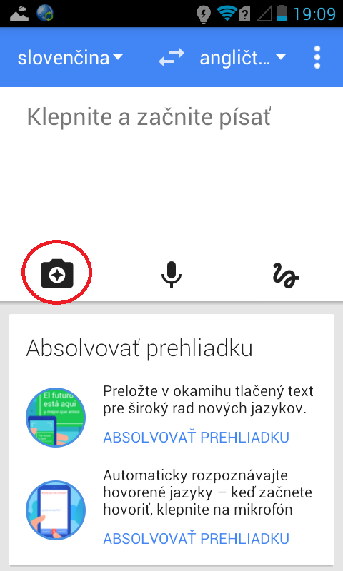 Google translate  online preklad textu z obrazu pri snman kamerou