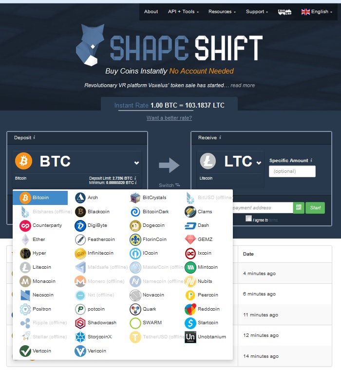 ShapeShift  online zmenre virtulnych mien