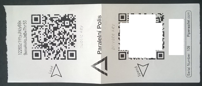 Bitcoinová peňaženka na papierovom ústrižku